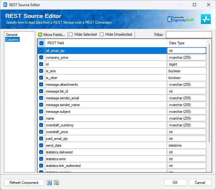 SSIS SendPulse REST Source - Columns SSIS SendPulse REST Source - Columns